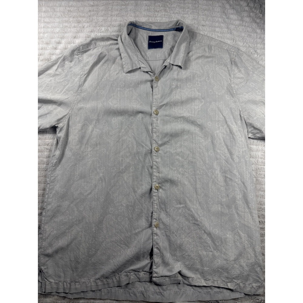 Tommy Bahama Mens Silk Cotton Paisley Floral Button Down Shirt Grey White XXL